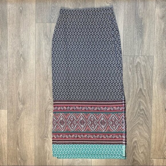 Women’s No Comment Maxi Skirt Boho Southwestern Print Side Slit Y2K 2000s Medium - Picture 5 of 16